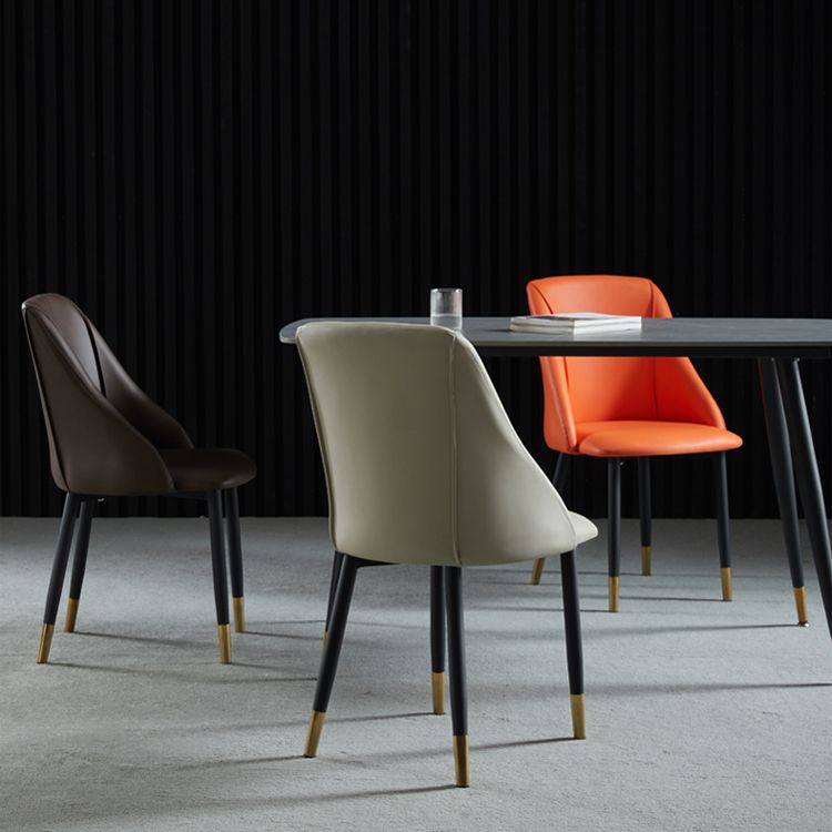 Leather Upholstered Armless Dining Chairs Home Side Chairs with Metal Legs