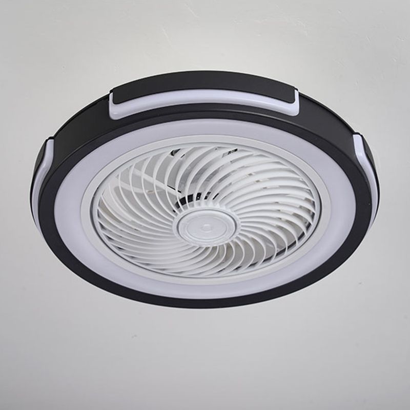 Nordic Circular Ceiling Fan Light Fixture Metallic Bedroom LED Semi Mount Lighting