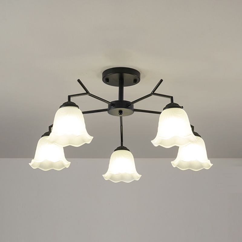 Black Shaded Semi Flush Light Fixture Simplicity Glass Living Room Semi Flush Mount Light