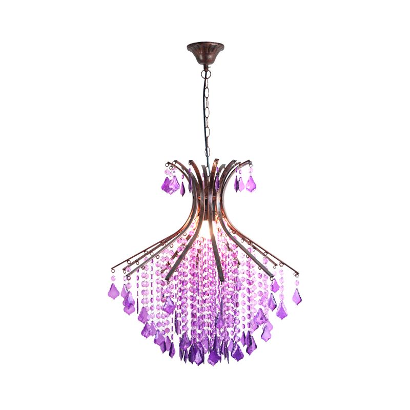 1-Head Pendant Ceiling Light Traditional Restaurant Suspension Lighting with Cascade Crystal in Purple
