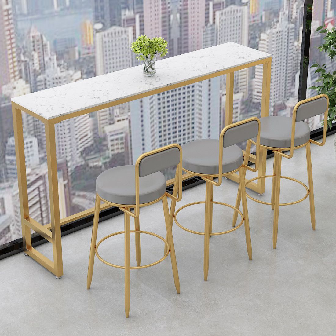 Faux Marble Bar Stool and Table Set 1/4 Pieces Counter Height Set