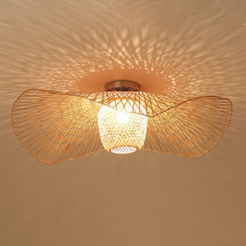 Asian Hat Shape Flush Mount Lighting Fixture 1-Light Flushmount Ceiling Lamp for Living Room