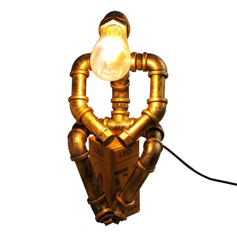 Industrial Pipe Style Night Light 1-Light Wrought Iron Accent Table Lamp in Bronze