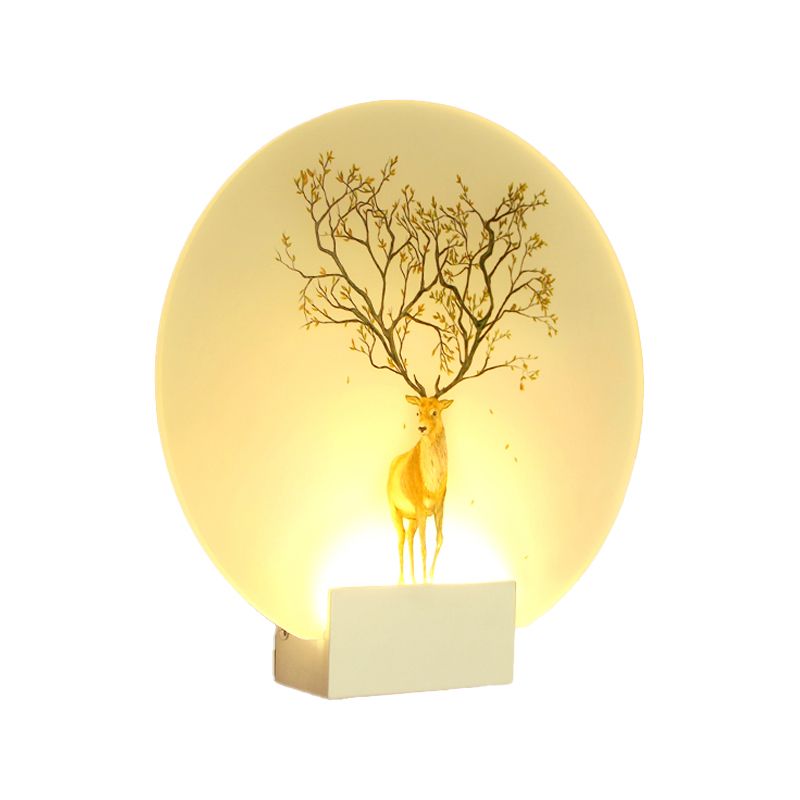 Round Shape Metal Wall Lighting Idea Kids Style 1 Light Wall Light Fixture in White