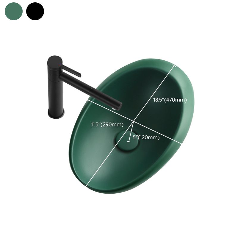 Modern Bathroom Sink Porcelain Pop-Up Drain Oval-Shape Vessel Lavatory Sink