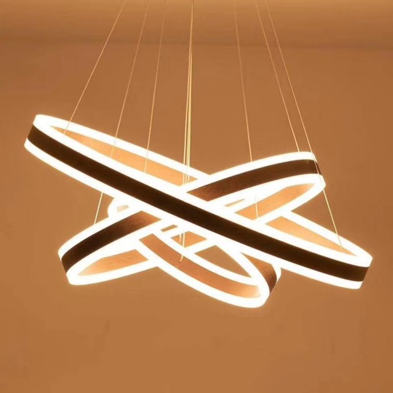 Contemporary Brown Metal Circular Chandelier Light Fixtures Cafe Hanging Chandelier