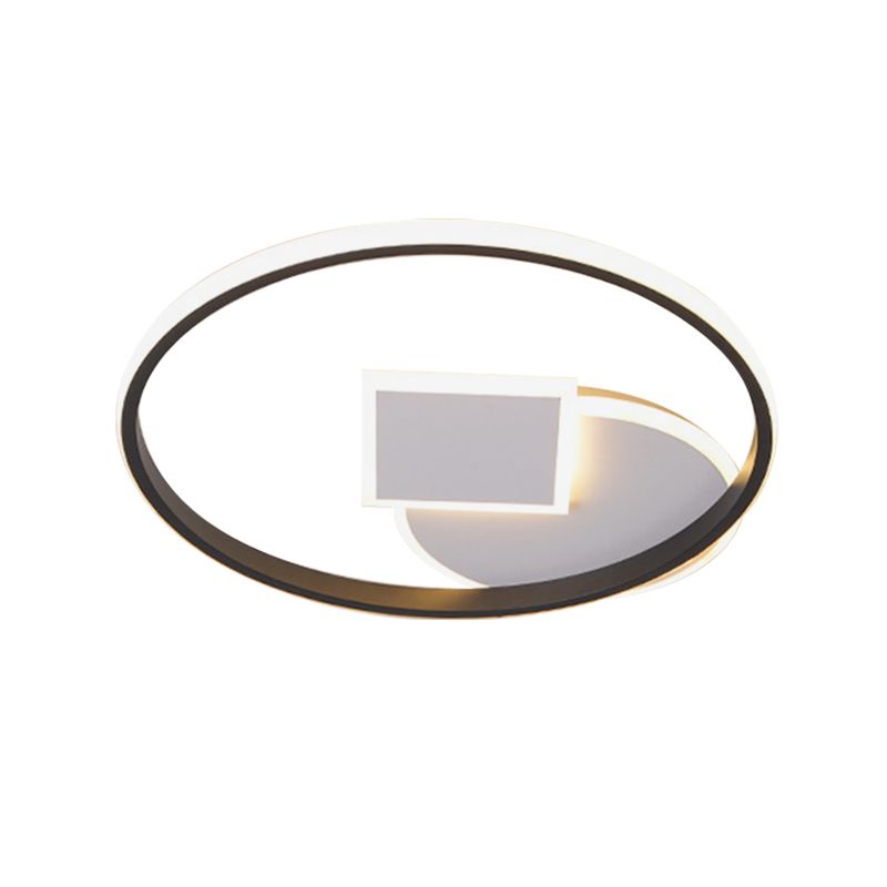 Round and Square Flush Light Fixture Simple Acrylic LED White-Black Ceiling Mounted Lamp in White/Warm Light, 16.5"/20.5" Wide