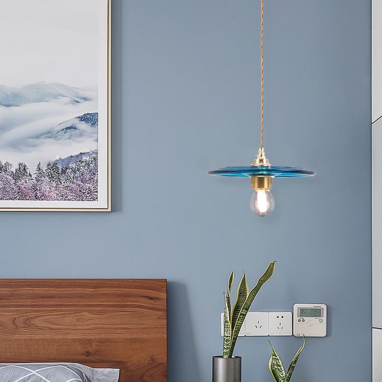 Retro Minimalist 1 Light Pendant Lamp Lens Glass Shade Pendant Light Fixture for Living Room