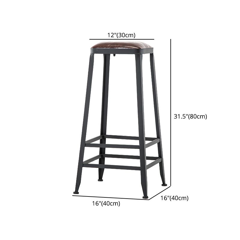 Industrial Iron Armless Footrest Stool Brown Upholstered Stool for Bristol