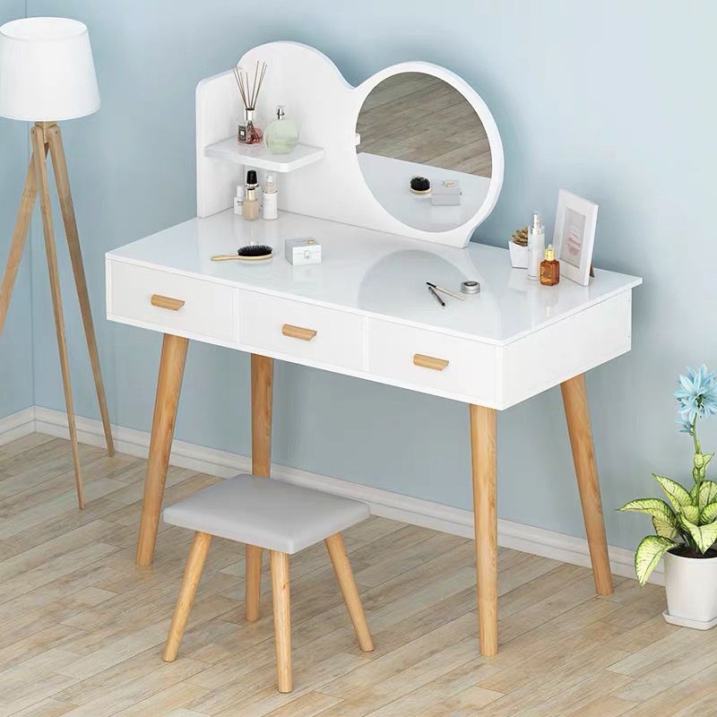Contemporary Makeup Table With Drawers White/Blue 15.74" W x 28.93" H
