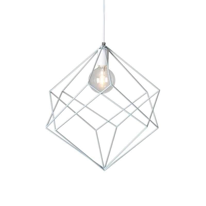 1 Head Cube Cage Pendant Light Macaron Iron Undertint Hanging Lamp for Dining Table Hallway