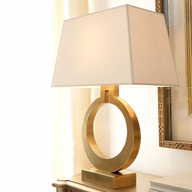 Mesa cubo de oro Luz de tela antigua 1 lámpara de somnezo de cabecera con base redonda