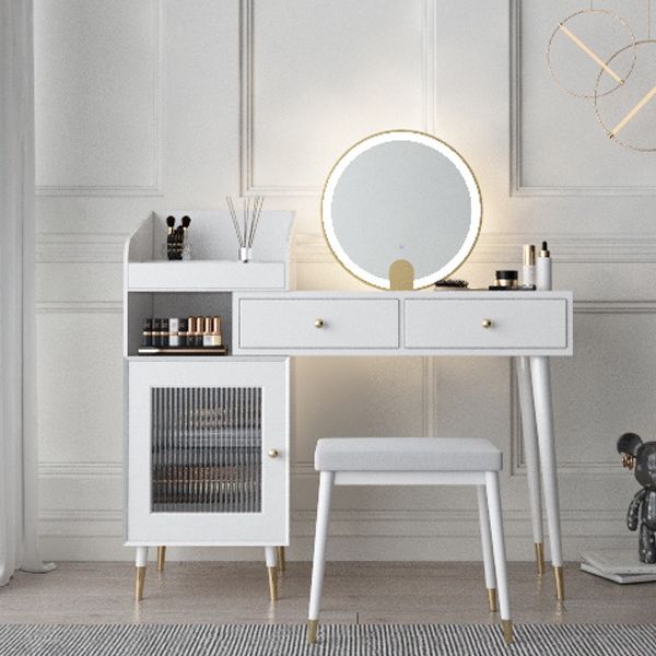 Contemporary Solid Wood Vanity Dressing Table with Mirror and Stool