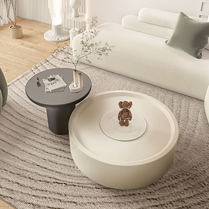 Drum Wood Coffee Cocktail Table with Storage Drawers Modern Round