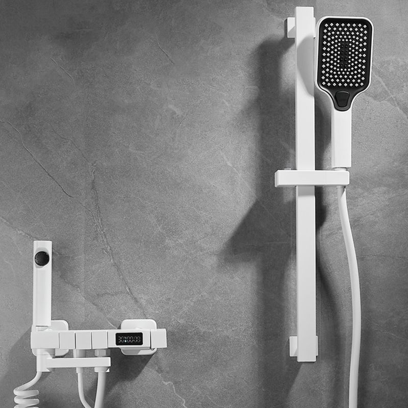 Swivel Shower System White Square Shower Hose Wall Mount Slide Bar Included Shower System