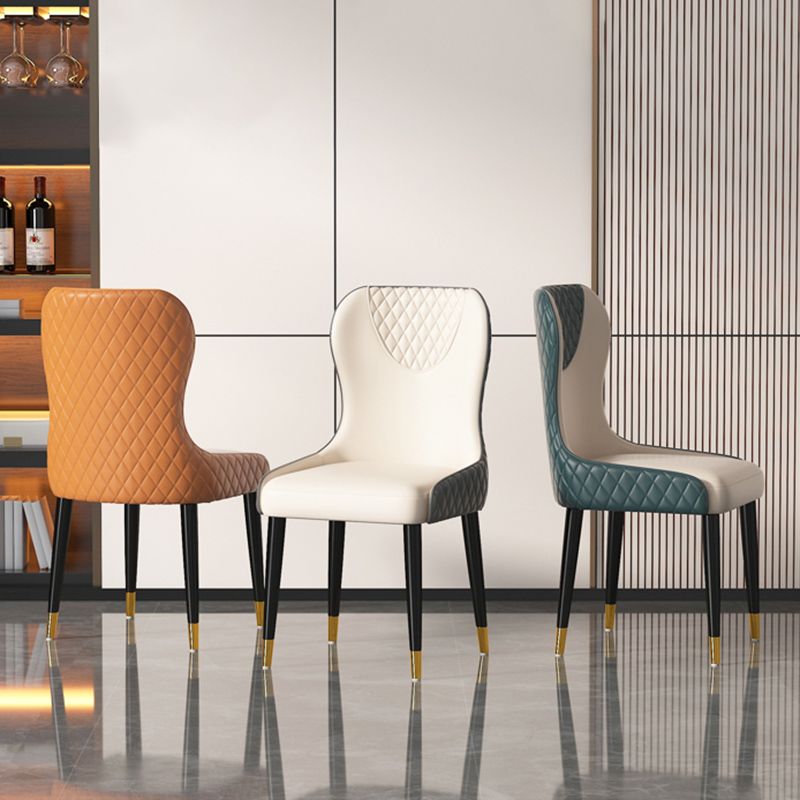 Modern Style Leather Chair Armless Parsons Chair with Wooden Legs for Kitchen