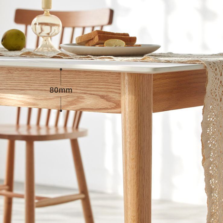 Moderne stijl gesinterde stenen eettafel witte rechthoekige tafel met houten basis