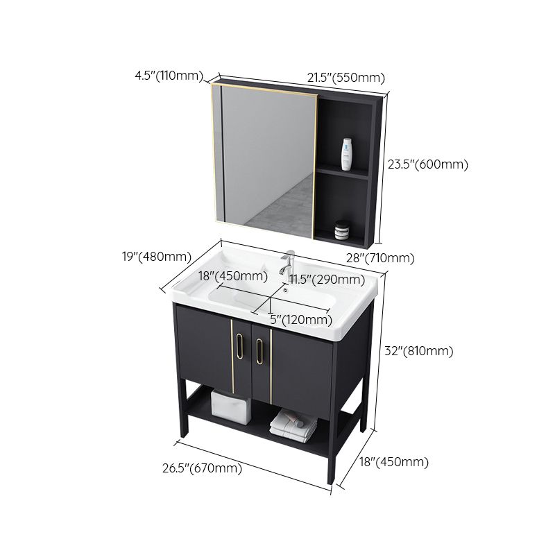 Single Sink Vanity Shelving Included Metal Frame 2 Doors Freestanding Modern Vanity