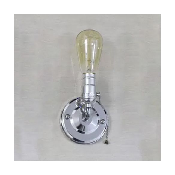 1 Light Wall Sconce Industrial Vintage Open Bulb Metal Wall Lighting with Pull Chain in Black/Silver for Bedroom