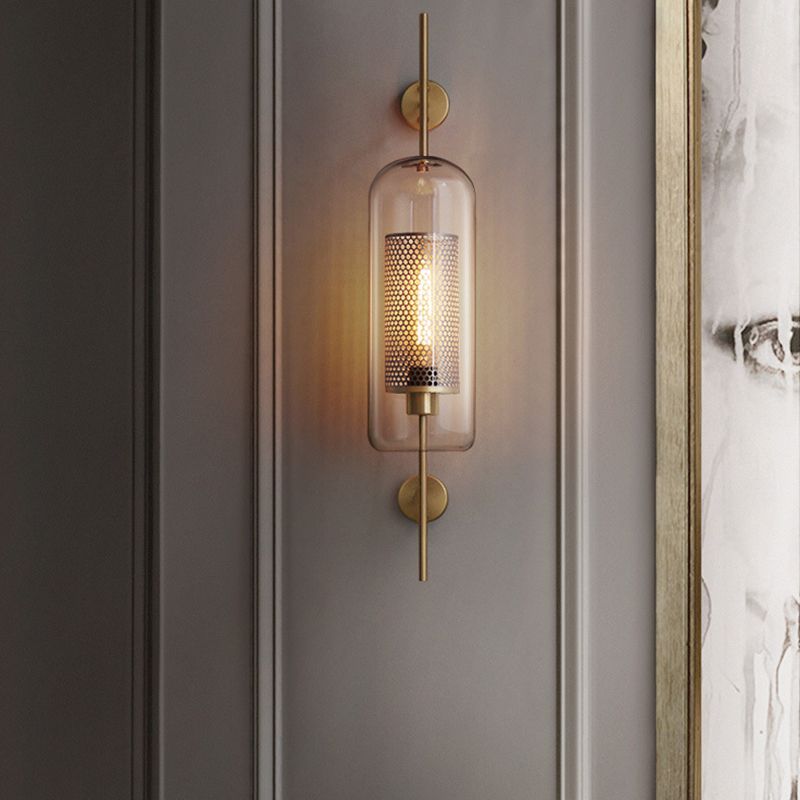 Metal and Glass Bath Sconce Industrial 1 - Light Bathroom Vanity Lighting in Gold / Sliver