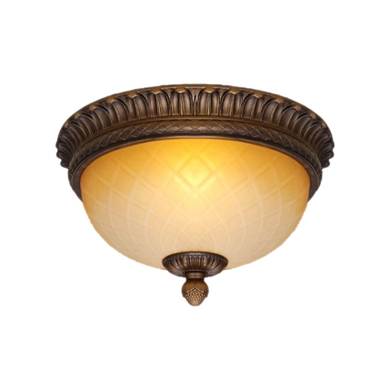 Lattice Glass Bowl Flush Mount Lamp Countryside 2 Bulbs Child Room Ceiling Flush in Coffee