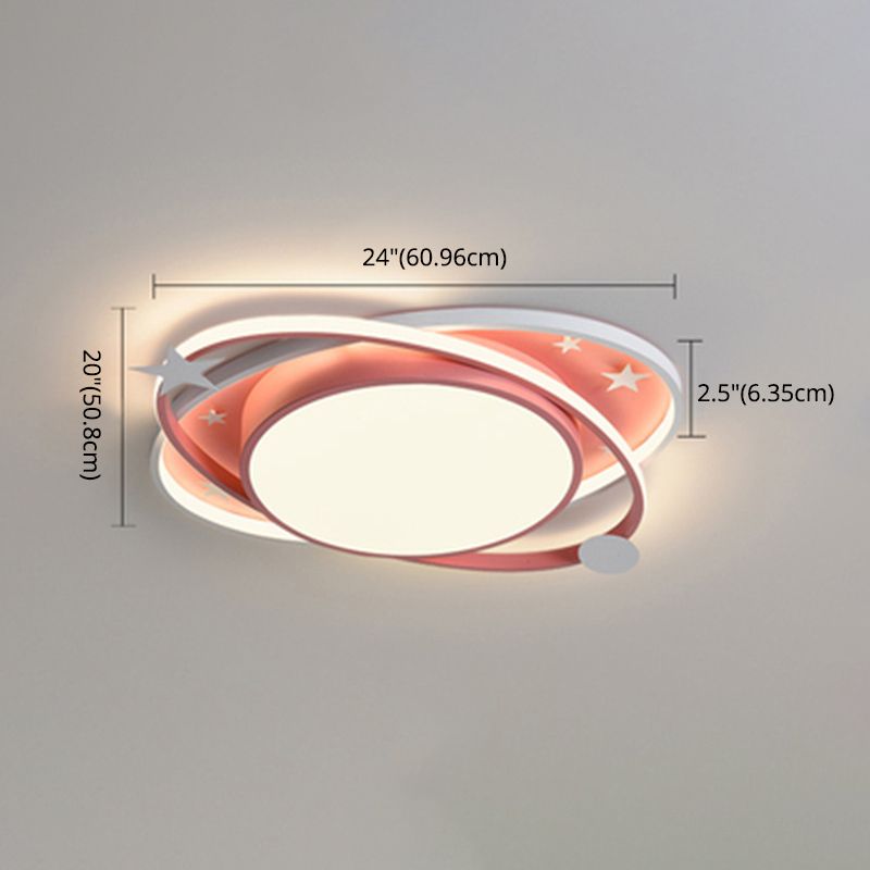 Nordic Metal Flush Mount Light Fixture Saturn Flush Mount Spotlight with White Acrylic Shade for Kids Bedroom