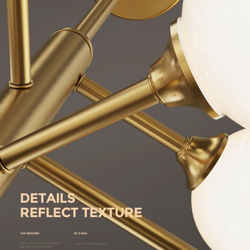 Nordic Style Brass Chandelier Globe Pendant Lamps with White Glass for Living Room