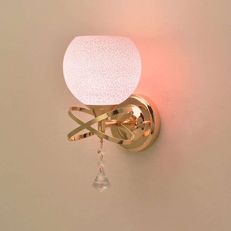 Post Modern Diamond Sconce Light Fixture 1-Light Crystal Wall Mounted Lamp with Pink Cracked Glass Shade