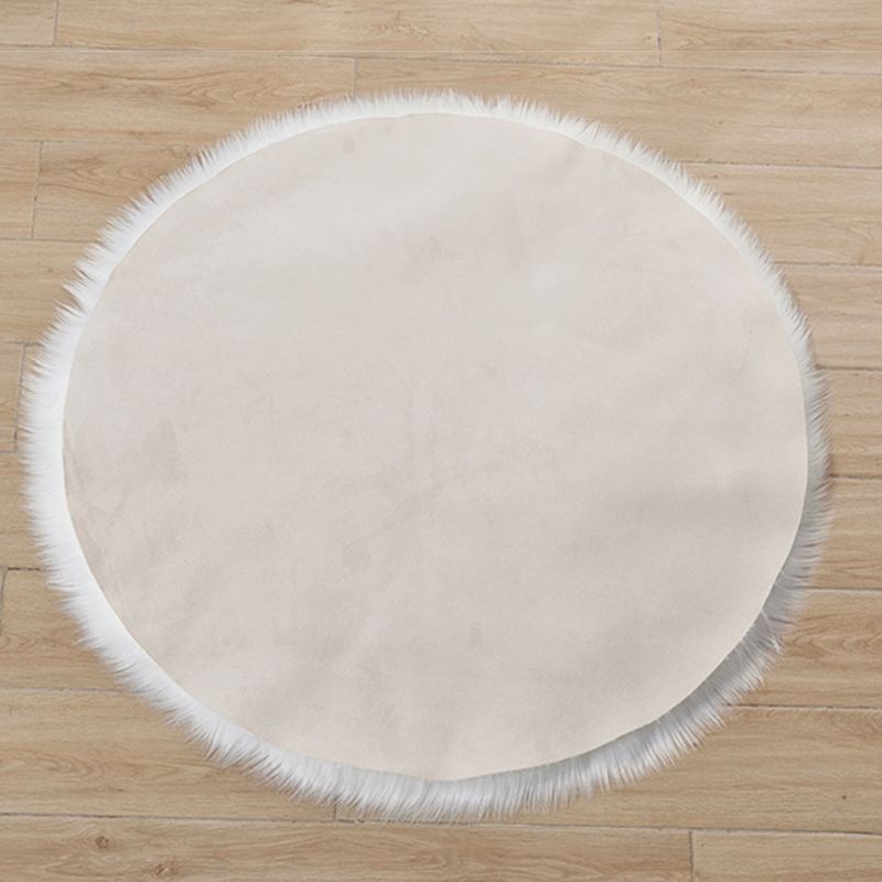 Minimalist Solid Color Rug Simple Round Carpet Polyester Living Room Shag Rug with Non-Slip Backing