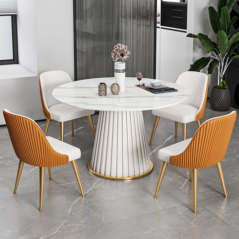 Contemporary Round Dining Table White Sintered Stone Top Pedestal Table for Home