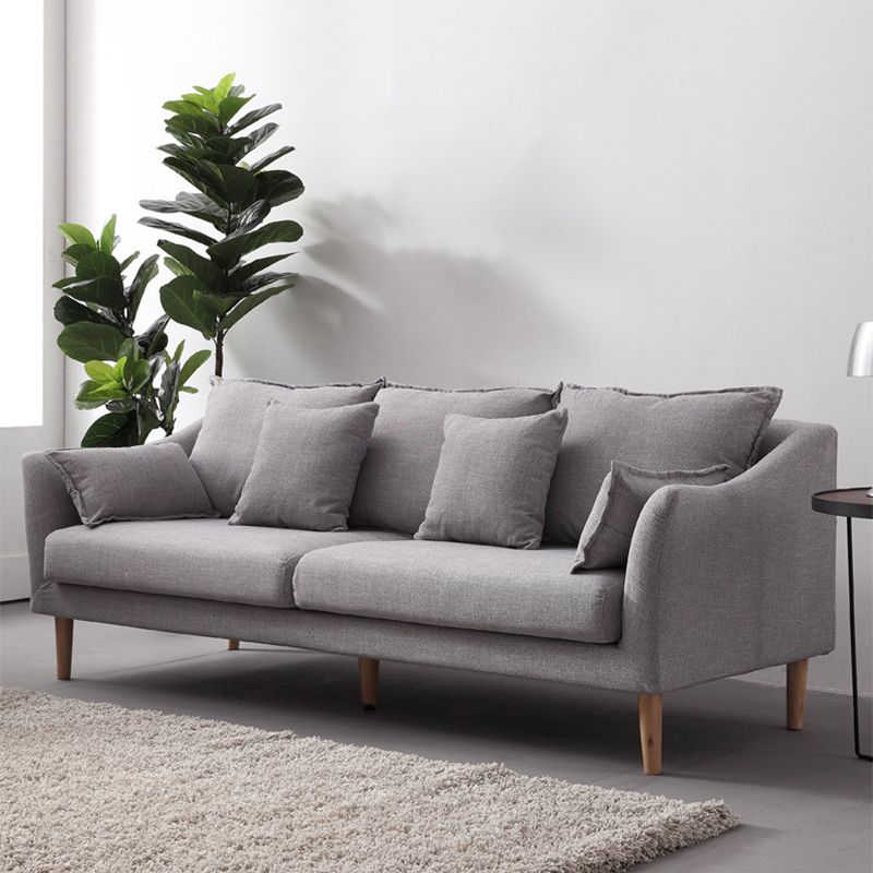 Modern Fabric Stationary Sofa 1/3-seat Flared Arm Sofa in Grey