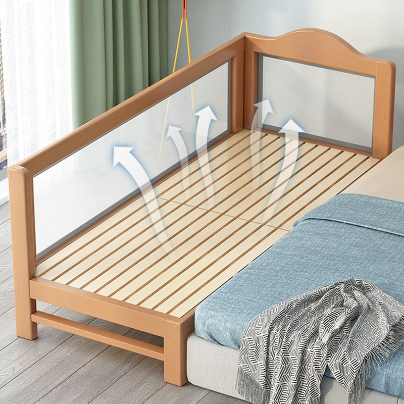 Scandinavian Bed with Guardrail, Solid Wood Bed in Natural Finish