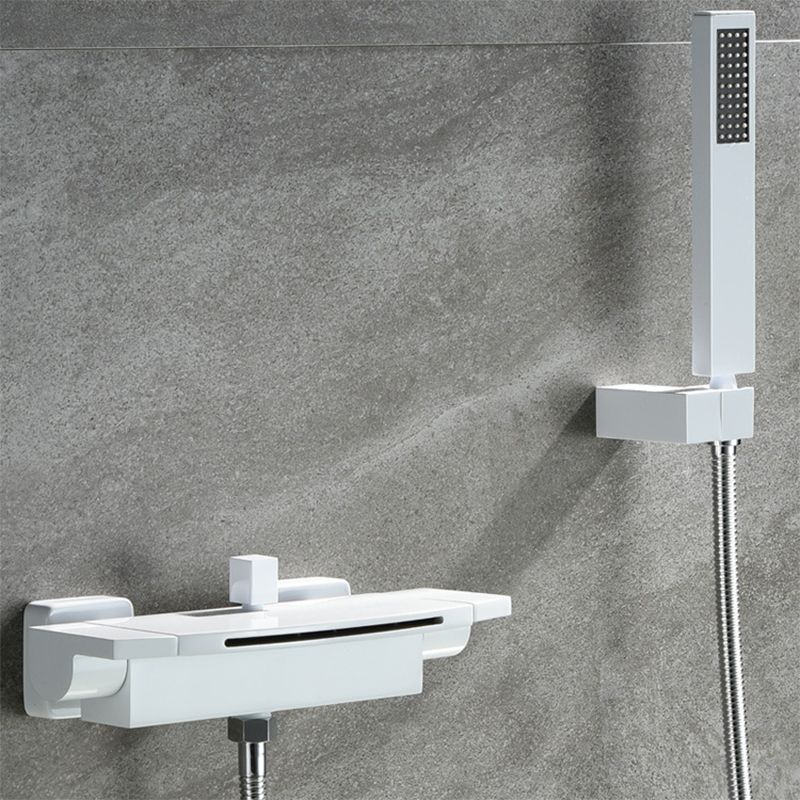 Modern Wall Mounted Metal Tub Filler Double Handles Waterfall Tub Faucet Trim