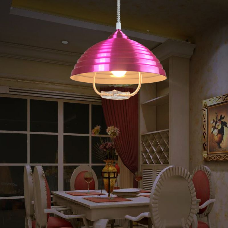 1-Licht-Hanglampe, moderne, gerippte Kuppelschatten-Metall-Anhänger Licht für Wohnzimmer