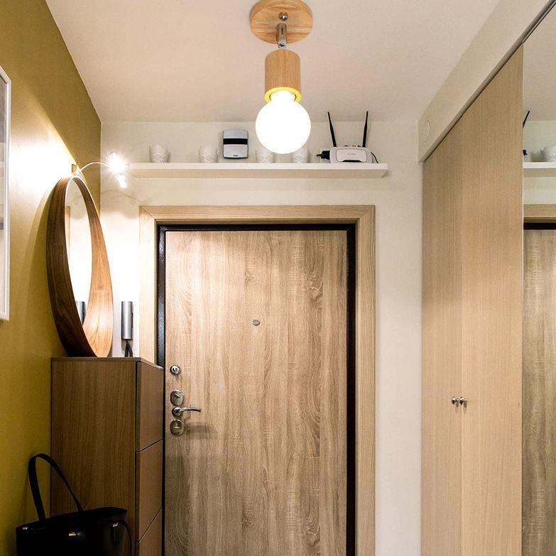 Open Bulb Ceiling Light Fixture Minimalist Wooden Hallway Semi Flush Mount Light