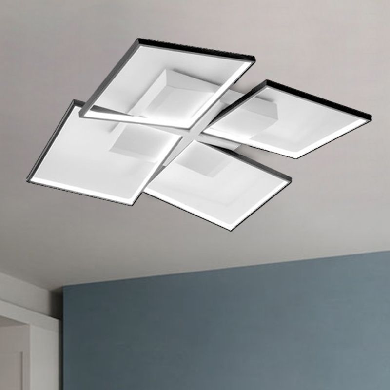Rectangular Panel Semi Mount Lighting Minimalism Clear Glass Living Room LED Close to Ceiling Lamp in Warm/White/3 Color Light, 35.5"/26.5" Long