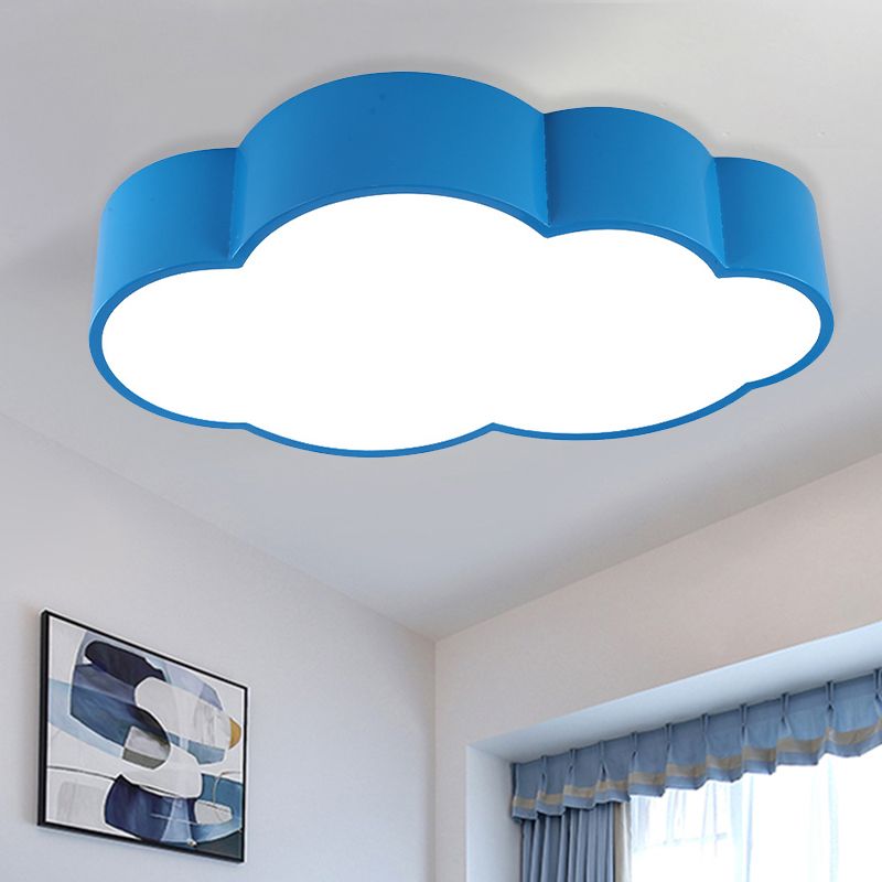 Cloud Iron Flush Ceiling Light Contemporary LED Yellow/Blue Flush Mount Lighting Fixture for Kids Bedroom, 20.5"/24.5" Long