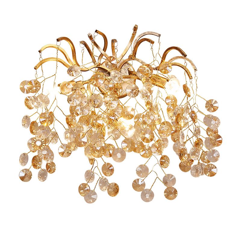 Applique murale en cristal à facettes, branche postmoderne à 3 têtes, luminaire doré pour salon