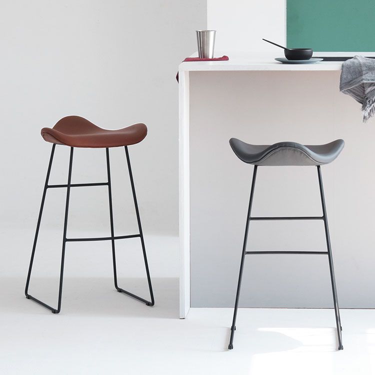 Industrial PU Leather Bar Stool Low Back Stool with Metal Base