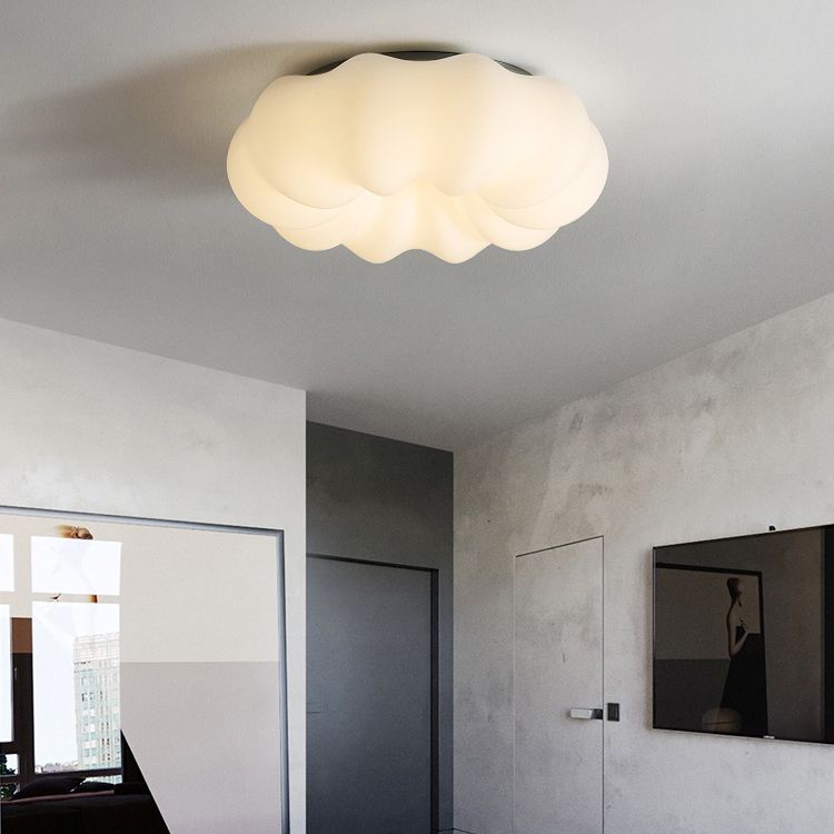 Modern Metal Flush Mount Pumpkin Shape Ceiling Light with Plastic Shade for Living Room