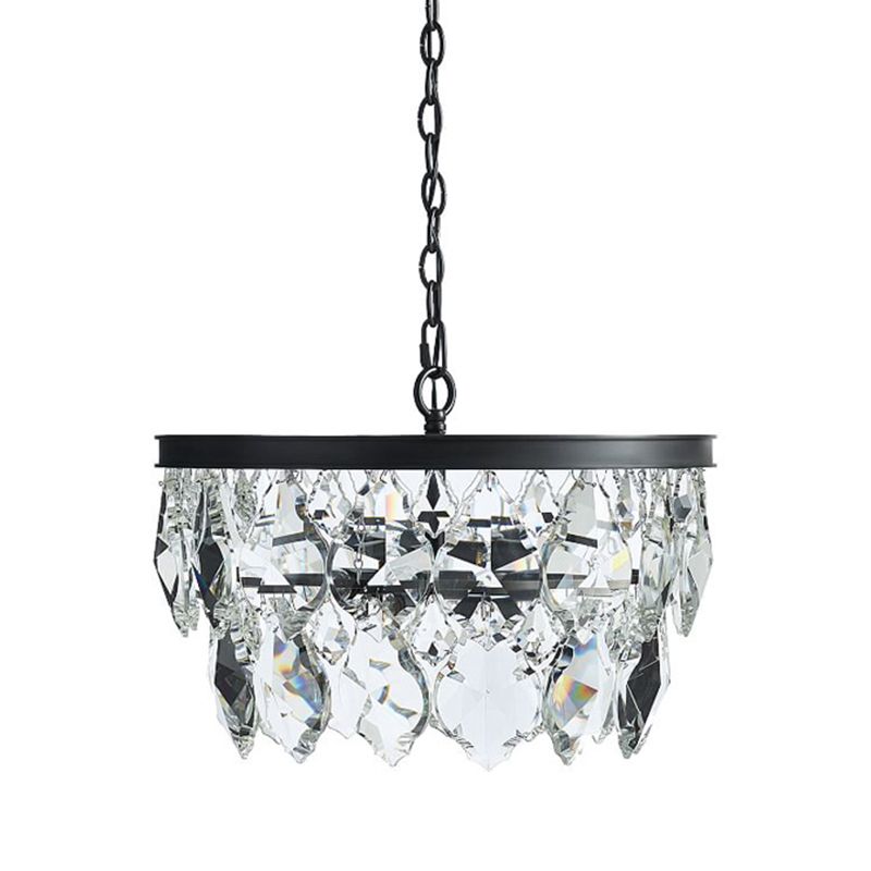 2-laags kroonluchter licht Modern Crystal 3 Heads Black Hanging Lamp Kit voor eetkamer