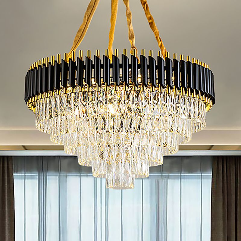 Conical Chandelier Light Modernism Crystal 4 Lights Black Hanging Ceiling Light for Living Room