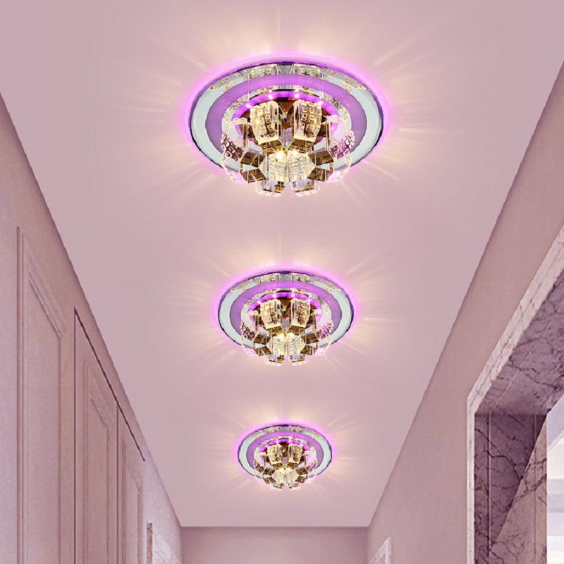 Modern LED Flush Mount Lighting Chrome Floral Ceiling Light with Faceted Crystal Shade