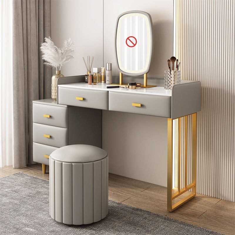 Luxurious Stone Top Vanity and Stool 5 Drawers Dressing Table