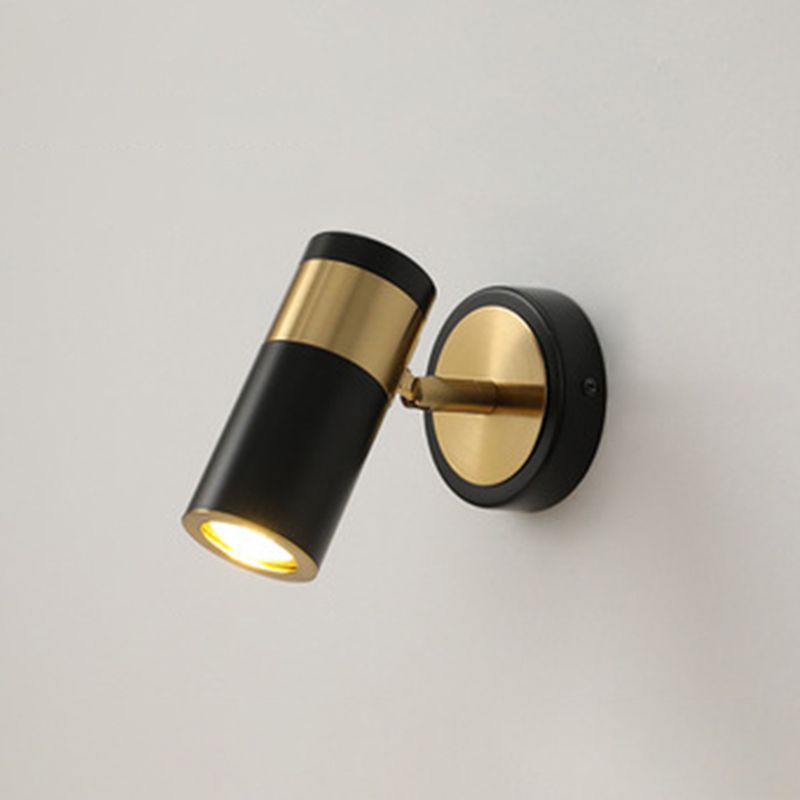 Postmodern Metal Cylindrical Wall Light 1-Head Adjustable Wall Spotlight in Black and Gold