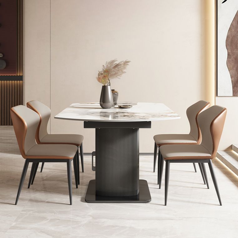 Nordic Sintered Stone Table Set of 5/7 with Round Table Foldable Dining Set with Leather Chairs