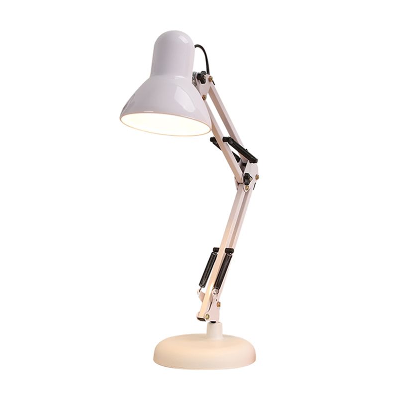 Lámpara de escritorio de múltiples articulaciones Nordic Style Metallic 1 Ligera de lectura blanca clara Luz con sombra de cono para dormitorio