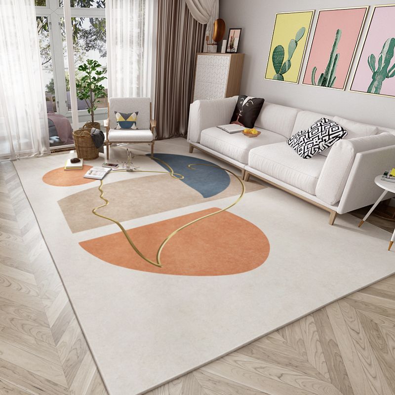 Apricot Tone Home Decor Carpet Nordic Abstract Lines Area Rug Polyester with Non-Slip Backing Rug