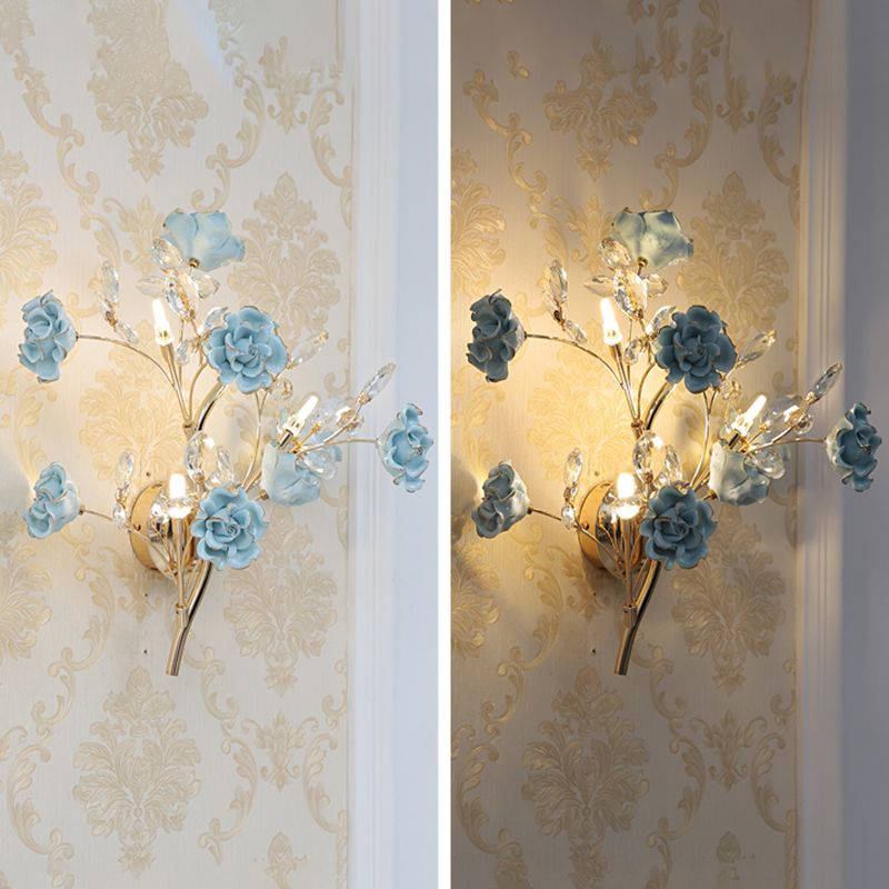 Crystal Flower Shape Wall Light Modern Multi Lights Wall Light Sconce