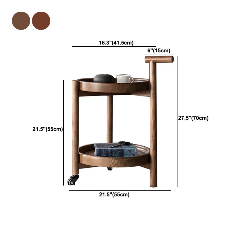 Scandinavian Round Tray Top Side Table 21.6-inch Wood End Table with Shelf and Wheel
